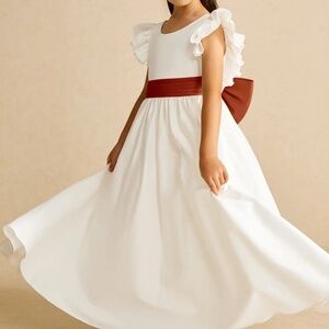 NEW Azazie Aero Ivory Paprika Flower Girl Dress Size 6